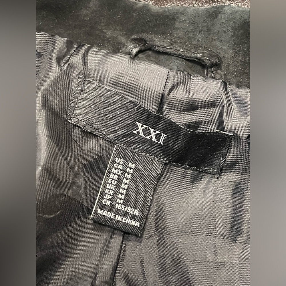 Y2K vintage XXI forever 21 genuine leather pigskin suede fringe cropped jacket M - Picture 4 of 7